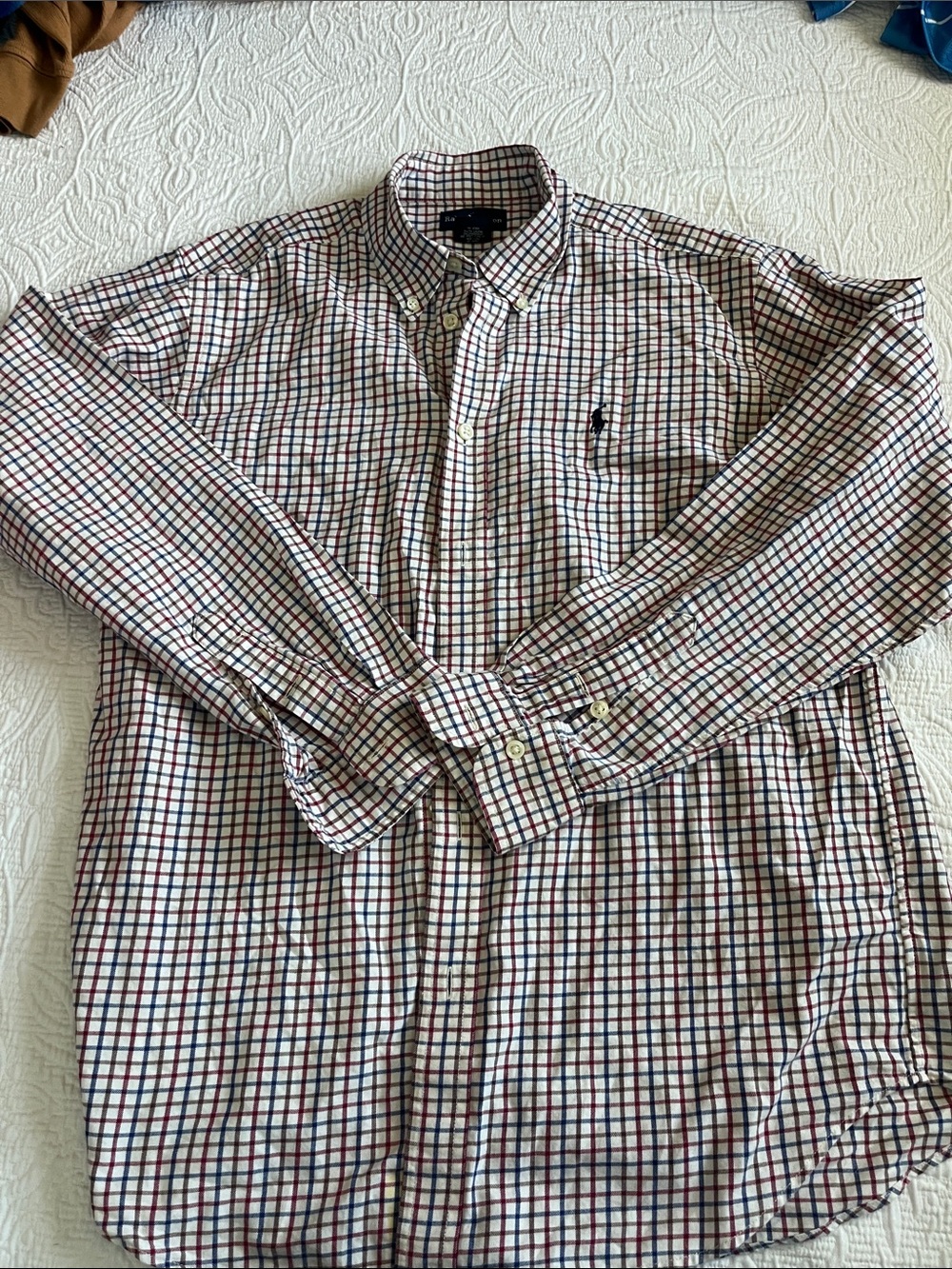 Polo by Ralph Lauren Boys large 16/18 plaid shirt - tan, navy, burgundy